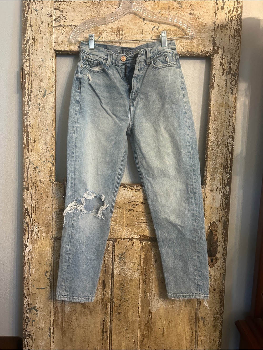 American Eagle Light Wash Distressed Mom Jeans